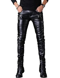 Idopy Herren Rock Punk Hip Hop Kunstleder Motorradhose, schwarz 149, 36-41 von Idopy