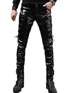 Idopy Herren Rock Steampunk Lace Up PU Leder Hosen Slim Fit, Schwarz, W36(Taille 94CM) von Idopy