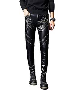 Idopy Herren Rock Steampunk Nieten PU Leder Hose Slim Fit mit Nieten, Schwarz , 41-44.5 von Idopy