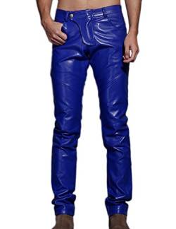 Idopy Herren Schlanke Passform Party Performance Biker Faux Leder Jeans Hosen Pu-Hose, Blau, 34(Taille 87m) von Idopy