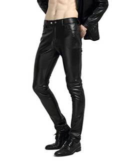 Idopy Herren Skinny Straight Leg Tapered Pu Kunstleder Motorrad Bikerhose 36 von Idopy