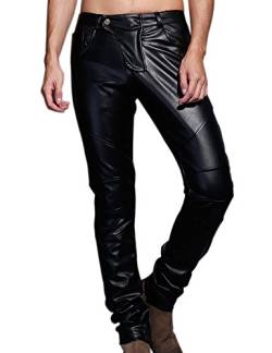 Idopy Herren Slim Fit Party Performance Biker Faux Leder Jeans Hosen, Schwarz, 32(Taille 81cm) von Idopy