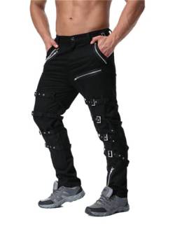 Idopy Herren Steampunk Gothic Hip Hop Punk Rock Hose Hose mit Kette, Schwarz , 36-41 von Idopy