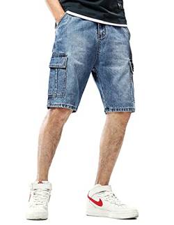 Idopy Herren Street Hip Hop Denim Cargo Shorts Jeans mit Mehreren Taschen (Blau, W38, Numeric_38) von Idopy