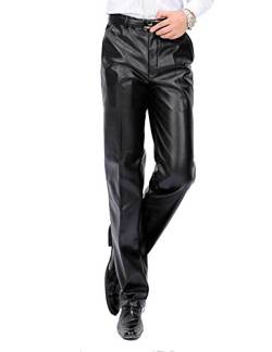 Idopy Männer Klassische Business Casual Regular-Fit Schwarz Faux Leder Hose Hosen (W38/EU50(Taillenumfang 104cm)) von Idopy