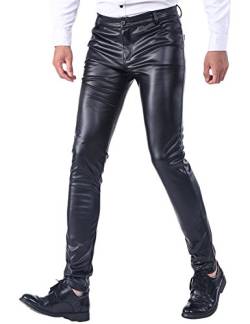 Idopy Sommer dünne Winter Dicke Herren Business Slim Fit Kunstleder Hosen Jeans Lederjeans Dick, 38W / 30L, Black von Idopy