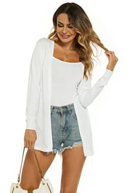 Ietaoo Damen Strickjacke Sommer Cardigan Elegant Lang Jacke Leichte Langarm Offene Strickjacke Sommerjacke Weiß S von Ietaoo