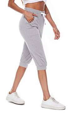 Ietaoo Jogginghose Damen 3/4 Sporthose Trainingshose Sommer Baumwolle Caprihose Sweathose Laufhose Freizeithose Sport Fitness Yoga Hose Grau L von Ietaoo