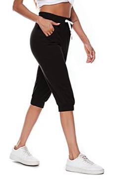 Ietaoo Jogginghose Damen 3/4 Sporthose Trainingshose Sommer Baumwolle Caprihose Sweathose Laufhose Freizeithose Sport Fitness Yoga Hose Schwarz L von Ietaoo