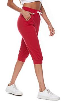 Ietaoo Jogginghose Damen 3/4 Sporthose Trainingshose Sommer Baumwolle Caprihose Sweathose Laufhose Freizeithose Sport Fitness Yoga Hose Weinrot L von Ietaoo