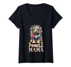 Damen Pudel Mama Hund Blumen Bunte Pudel Mama Frauen Kinder T-Shirt mit V-Ausschnitt von If Pets Had Thumbs Tees