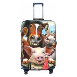 IguaTu Gepäckabdeckung, Motiv: Bauernhoftiere, Trolley-Koffer, elastisch, kratzfest, passend für 45,7 - 81,3 cm Gepäck, weiß, L von IguaTu