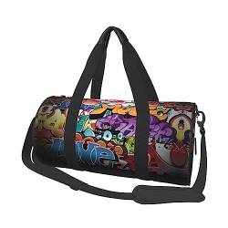 Runde Reisetasche Faltbare Sporttasche Große Kapazität Happy New Year Übernachtungstasche Geeignet für Männer und Frauen, Graffiti Hip Hop, Einheitsgröße von IguaTu