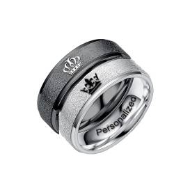 Ihanskio Passen Sie Mattierte Passende Paare Ringe Mit Gravierten Crown Mustern An Matter Versprechensring Personalisiert Seine Ringe Eheringe Paarschmuck (Schwarz/Silber-6mm) von Ihanskio