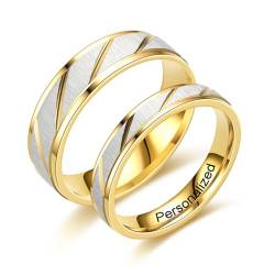 Ihanskio Personalisierte Ring Für Paar Welle Streifen Muster Ringe Innen Können Eingraviert Versprechen Hochzeit Engagement Ringel (Gold-6mm/4mm,Custom) von Ihanskio