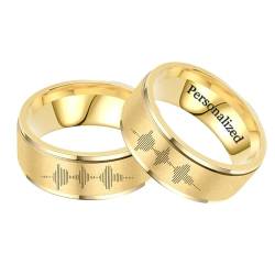 Ihanskio Personalisierte Ring Für Paar Welle Streifen Muster Ringe Innen Können Eingraviert Versprechen Hochzeit Engagement Ringel (Gold-Soundwave, Custom) von Ihanskio