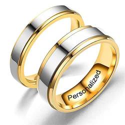 Ihanskio Personalisierte Ring für Paar Doppel Farbe Streifen Muster Ringe Innen Können Eingraviert Individuelles Versprechen Hochzeit Engagement Ringe Titan Stahl 6MM 4MM 6-13# (Gold-6mm/4mm, 1 PAIR) von Ihanskio