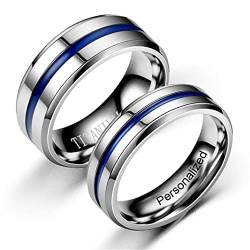 Ihanskio Personalisierte Ring für Paar Unisex Holz Inlay Männer Ringe Innen Können Eingraviert Individuelles Versprechen Hochzeit Engagement Ringe Schwarz Titan stahl 8MM 6-13# (Blue-8mm/6mm, 1 PAIR) von Ihanskio