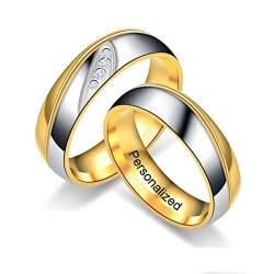 Personalisierte Ring für Paar Doppel Farbe Streifen Muster Ringe Innen Können Eingraviert Individuelles Versprechen Hochzeit Engagement Ringe Titan Stahl 6MM 4MM 6-13 # (Gold with CZ-6mm/6mm, 1 PAIR) von Ihanskio