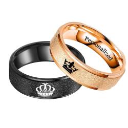 Personalisierte mattierte Kronen-Paar-Ringe im Inneren Text gravierte Versprechensringe für Sie und ihn Benutzerdefinierte Paarbänder für Jubiläums-Hochzeitsverpflichtung (Schwarz+rotgold) von Ihanskio
