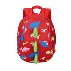 Ikaif Kinder Rucksack mit Sicherheit Leine, Anti-Verloren Nette Kinder Kind Dinosaurier Tasche für Jungen Mädchen, kindergarten Schule Bookbag (Red) von Ikaif