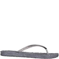 Ilse Jacobsen Damen Sandalen flach | Flip Flops mit Riemen | Schuhe mit Sohle aus Bast | Glitter Look | CHEERFUL01,Grau (Grau (006)),38 EU von Ilse Jacobsen