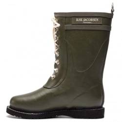 Ilse Jacobsen HORNBÆK | Halbhohe Damen Gummistiefel aus Natur Bio Gummi | Wasserdicht | PVC Frei | 3/4 Lange Stiefel mit Schnürsenkel aus Baumwolle | RUB15 | Grün 40 EU von Ilse Jacobsen