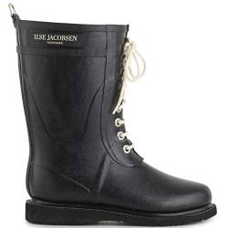 Ilse Jacobsen HORNBÆK | Halbhohe Damen Gummistiefel aus Natur Bio Gummi | Wasserdicht | PVC Frei | 3/4 Lange Stiefel mit Schnürsenkel aus Baumwolle | RUB15 | Schwarz 39 EU von Ilse Jacobsen