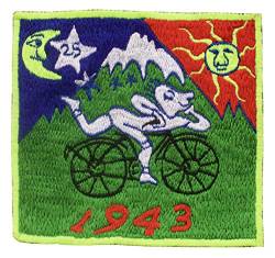 ImZauberwald Bicycle Day Patch (~9cm patch, Schwarzlicht aktiv) LSD vintage Aufnäher Goa Trance Albert Hofmann Fahrrad Kult Trip von ImZauberwald