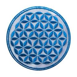 ImZauberwald Blume des Lebens Aufnäher blauweiss (14cm Patch, Heilige Geometrie, UV aktiv) flower of life Drunvalo Melchizedek fol-wb von ImZauberwald