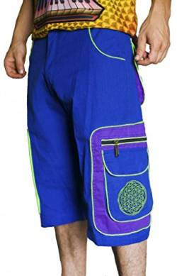 ImZauberwald Goa Hose in blau/gelb (Blume des Lebens beidseitig Bestickt, Schwarzlicht aktiv, 6 Taschen) Psychedelic tribal XXL von ImZauberwald