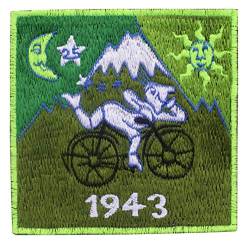 ImZauberwald Hofmann Bicycle Day grün Aufnäher (8.5cm patch, Schwarzlicht aktiv) psychedelic LSD goa trance acid trip patch von ImZauberwald