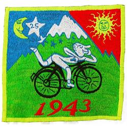 ImZauberwald Hofmann LSD Bicycle Day Aufnäher original (Schwarzlicht aktiv, handgestickt ohne PC) psychedelic acid patch psy trance goa hippie blacklight glowing Albert Hofmann 1943 von ImZauberwald