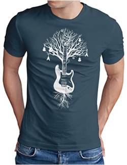 OM3® Musik Baum Gitarre T-Shirt | Herren | Guitar Tree Roots Musiker | Denim, 3XL von Imaczi