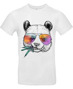 Smilo & Bron Herren T-Shirt mit Motiv Cool Panda Bedruckt Weiß White XL von Imaczi