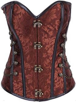 Imbry Vintage Corsagetop Damen Korsett mit Nieten Gothic Steampunk Schwarz (M, Braun) von Imbry