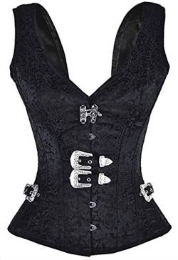 Imbry Vintage Corsagetop Damen Korsett mit Nieten Gothic Steampunk Schwarz (XL, Schwarz) von Imbry