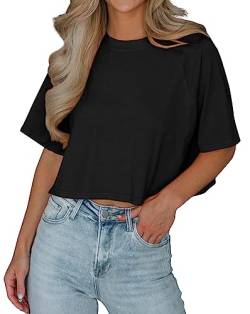 Imily Bela Tshirt Damen Sommer Kurzarm Basic Crop Tops Casual Oversize Sport Oberteile(Schwarz, S) von Imily Bela