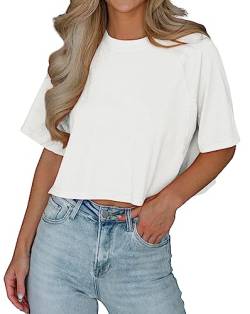 Imily Bela Tshirt Damen Sommer Kurzarm Basic Crop Tops Casual Oversize Sport Oberteile(Weiß, L) von Imily Bela