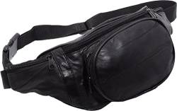Bauchtasche/Hüfttasche Echt-Leder großes Reißverschluss Frontfach (schwarz) - Wandern Outdoor Festival Gürteltasche von Impex