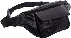 Bauchtasche Gürteltasche Hüfttasche Echt-Leder mit Klettverschluss Fronttasche (schwarz) für Damen und Herren von Impex