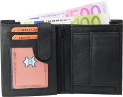 Super weiche Leder Geldbörse in schwarz für Frauen und Herren, Portemonnaie Brieftasche mit Reißverschluss Scheinfach und doppeltem Kleingeldfach Münzfach - mit Geheimfach für Scheine von Impex