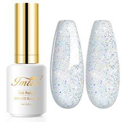 Imtiti Glitter Gel Nagellack, 1 Pcs 15 ML Silber Glitter Gel Polish Soak Off LED U V Nail Gel Polish Nagellack DIY Nail Art Starter Maniküre Salon Gel Nagellack Kit für Frauen Mädchen von Imtiti