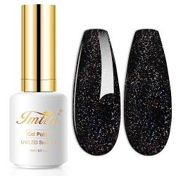 Imtiti Glitter Gel Nagellack,15ML Schwarz Glitzer Gel Polish Soak Off LED U V irridenzierenden schimmeren funkeln Nagellack DIY Nail Art Starter Manicure Salon Gel Nagellack Kit für Frauen Mädchen von Imtiti