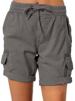 Imuedaen Damen Cargo Shorts Sommer Casual Kurze Hosen Bermuda Stoffhose Outdoorhose Strand Shorts mit Taschen (A Dunkelgrau1, L) von Imuedaen