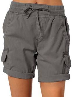 Imuedaen Damen Cargo Shorts Sommer Casual Kurze Hosen Bermuda Stoffhose Outdoorhose Strand Shorts mit Taschen (A Dunkelgrau1, XL) von Imuedaen
