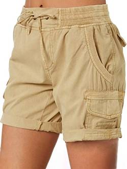 Imuedaen Damen Cargo Shorts Sommer Casual Kurze Hosen Bermuda Stoffhose Outdoorhose Strand Shorts mit Taschen (A Khaki 1, L) von Imuedaen