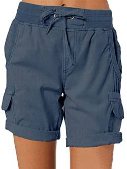 Imuedaen Damen Cargo Shorts Sommer Casual Kurze Hosen Bermuda Stoffhose Outdoorhose Strand Shorts mit Taschen (A Marine 2, S) von Imuedaen