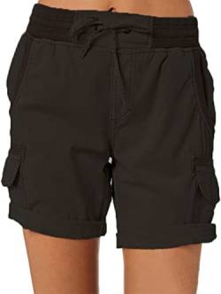 Imuedaen Damen Cargo Shorts Sommer Casual Kurze Hosen Bermuda Stoffhose Outdoorhose Strand Shorts mit Taschen (A Schwarz, L) von Imuedaen