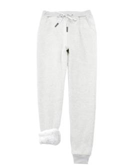 Imuedaen Damen Jogginghose Warme Fleece Freizeithose Sweatpants Winter Verdickte Sporthosen Gefütterte Jogger Hose Kordelzug Traininghose mit Tasche (A Hellgrau, M) von Imuedaen